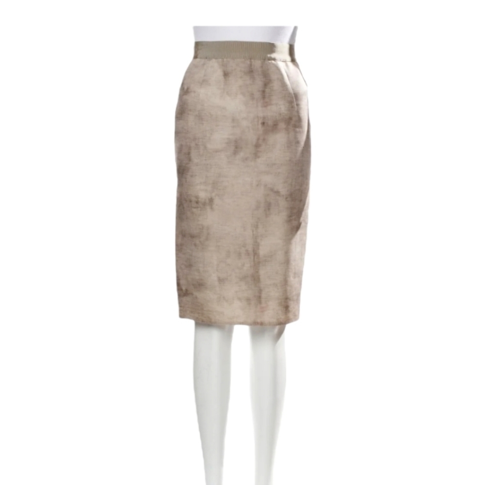 Giambattista Valli Tan Gold Watercolor Pencil Skirt